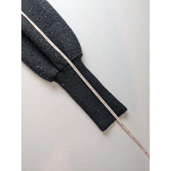 WHBM V-neck Sweater Grey Sz XS Puff Sleeve Sequins Festive Party - Picture 7 of 10